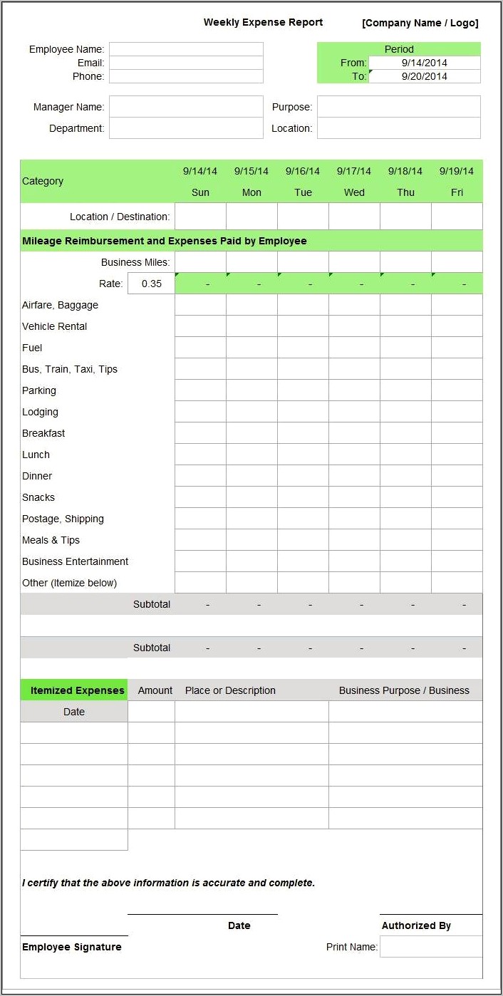 Expenses Report In Excel Resume Sample