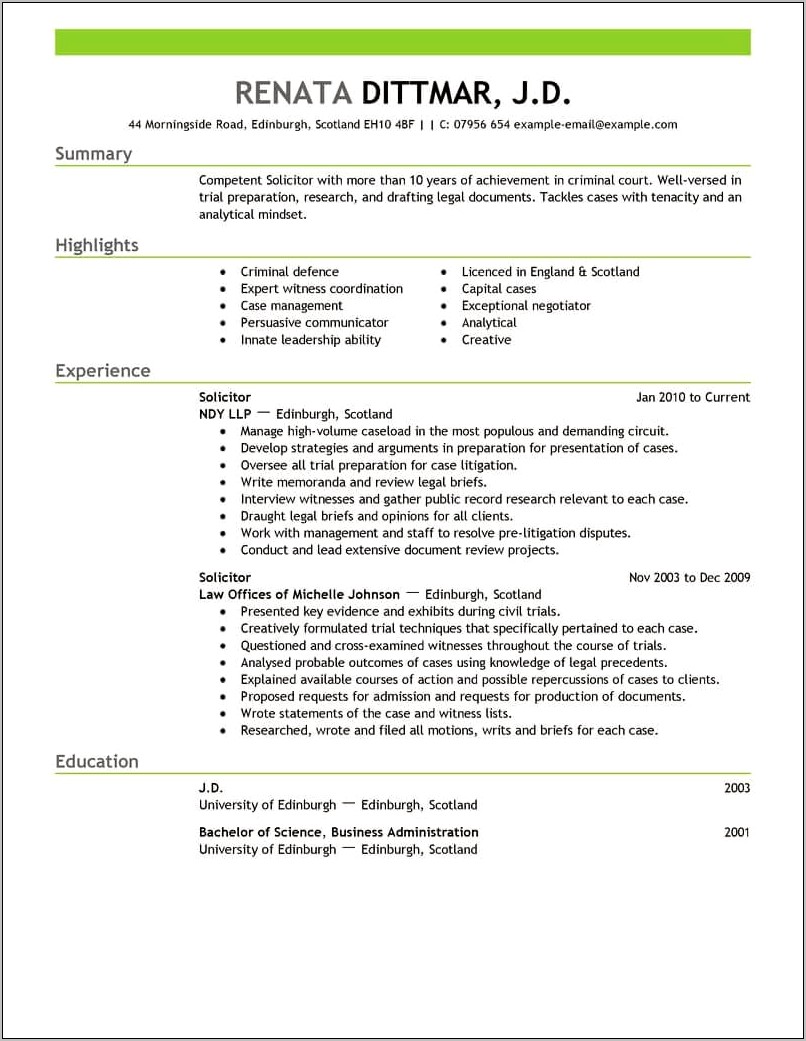 Experience Ahead Of Education On Legal Resume