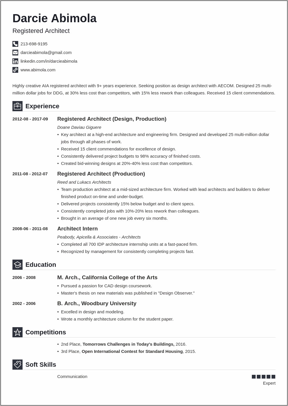 Experience Heading On Resume For Architecture