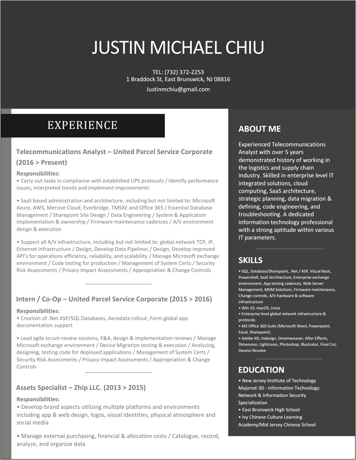 Experience On Exchange And O365 Resume