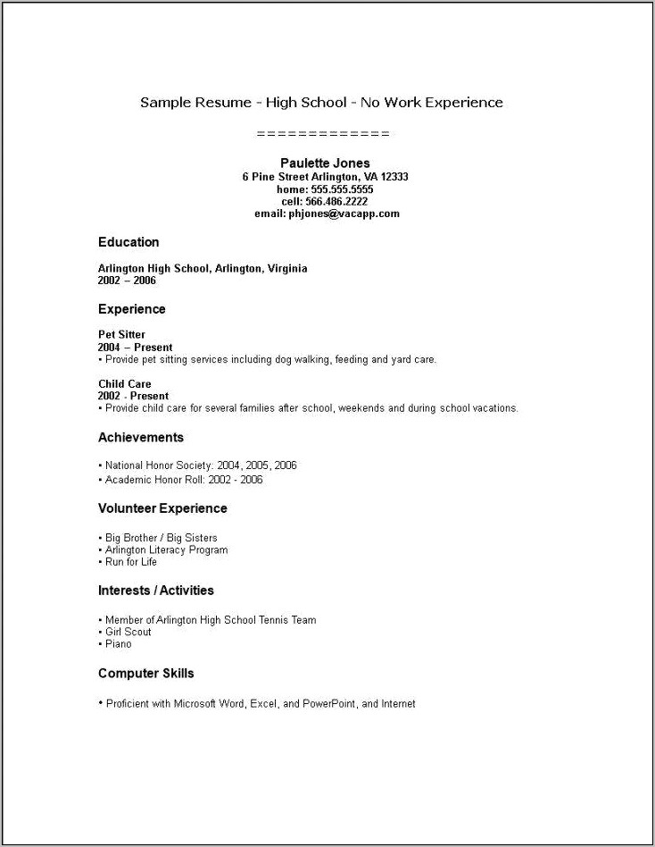 Experience On Resume Teenager No Work