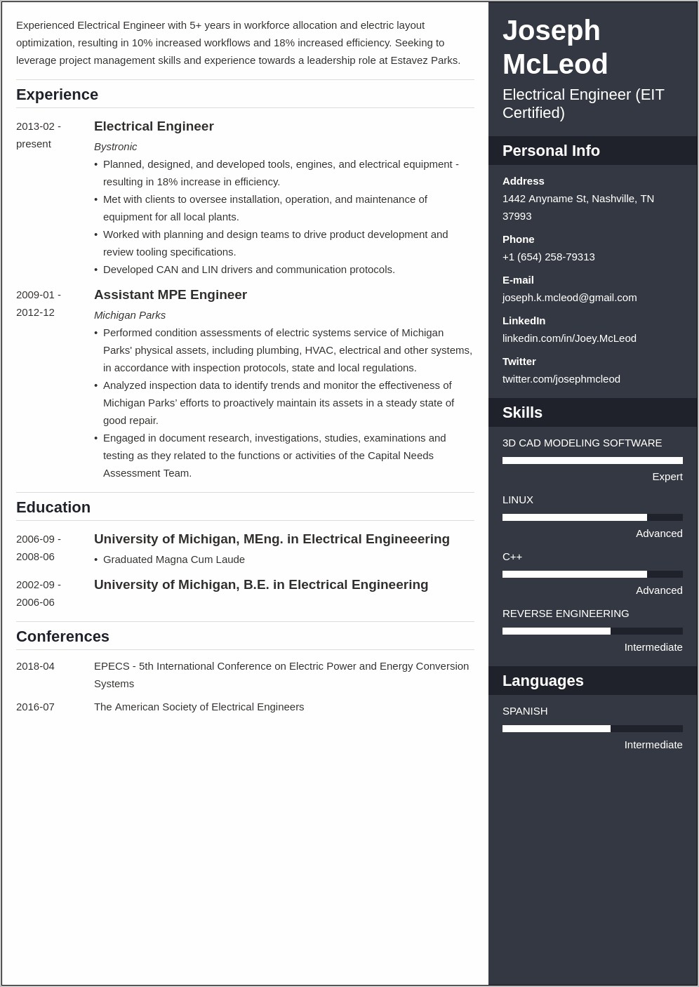 Experience Resume Sample For Electrical Engineer