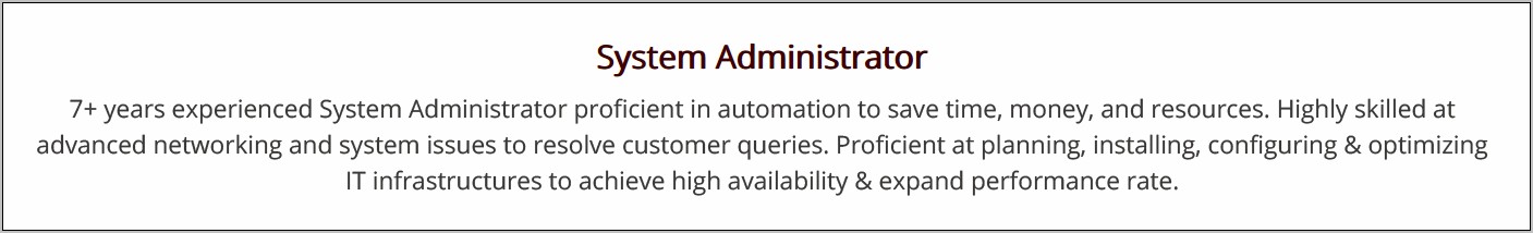 Experience Summary In Resume For System Administrator
