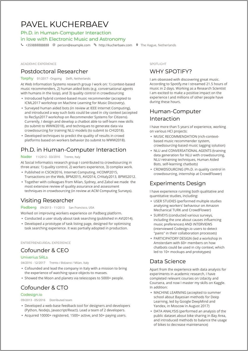 Experience Working In A Team Resume Example