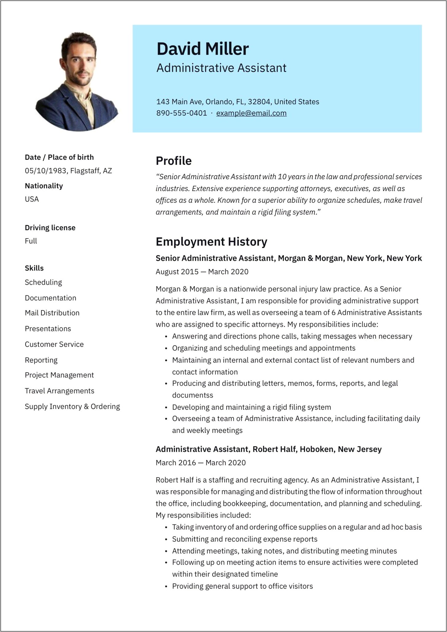 Experienced Administrative Assistant Resume Template Microsoft Word
