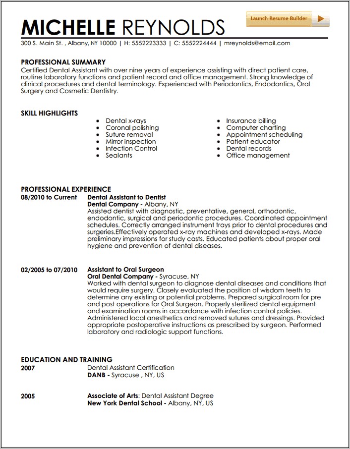Experienced Dental Assistant Resume Objective
