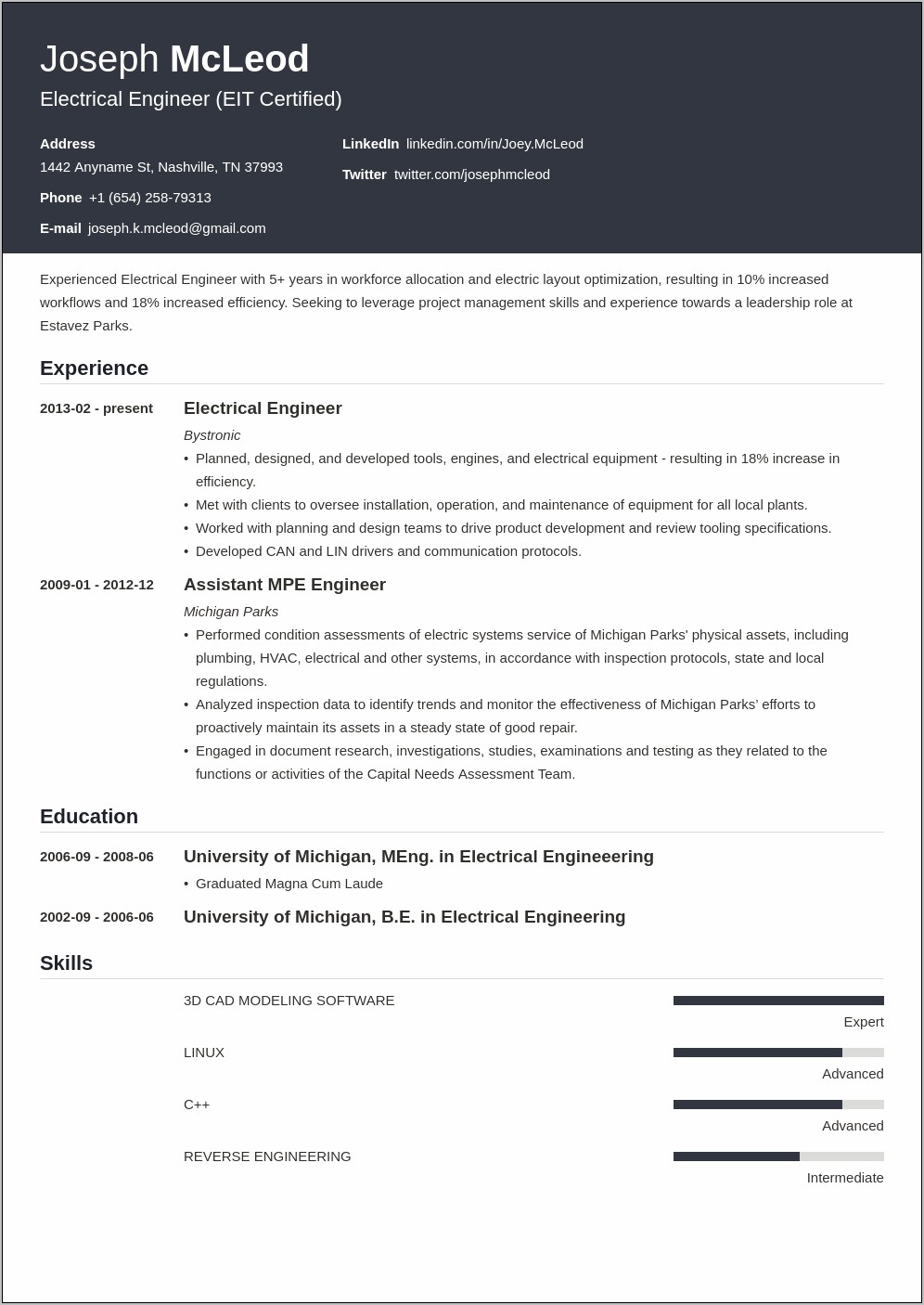 resume format in word for electrical engineer
