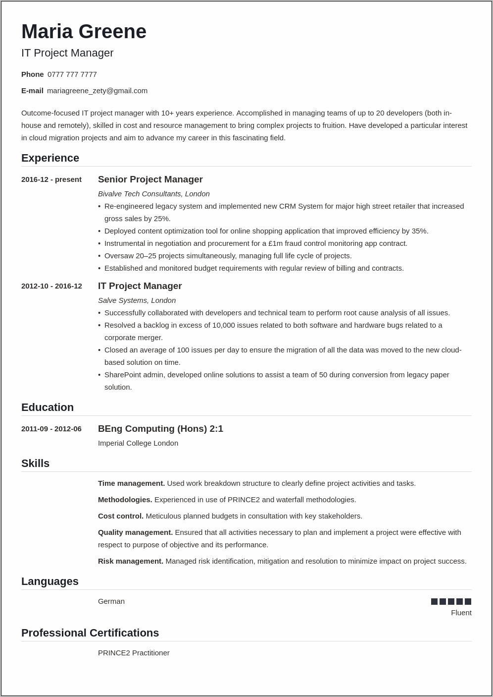 Experienced It Project Management Resume Objective