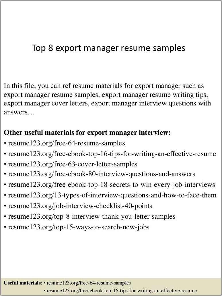 Export Coordinator Letter Of Resume Sample