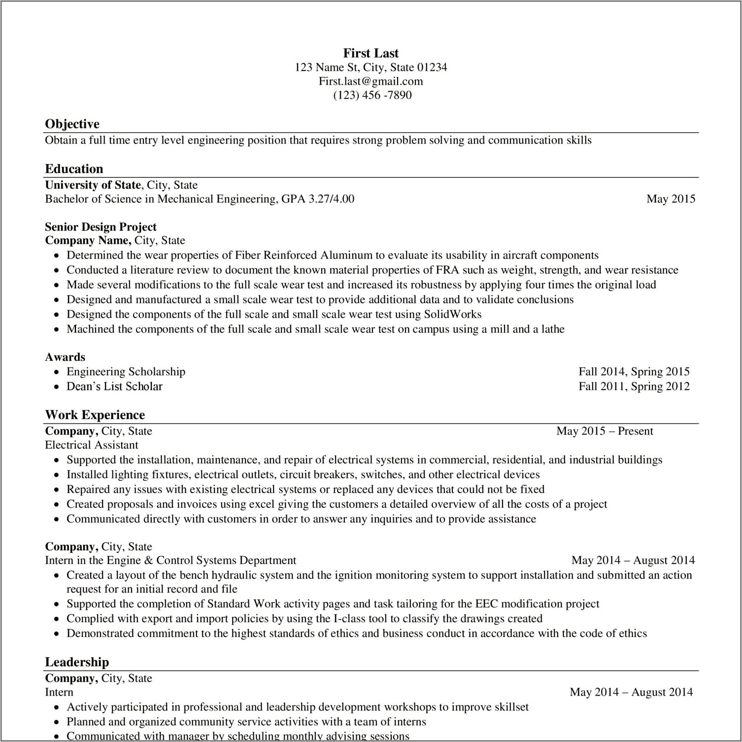 Fake Resume Example To Medical School