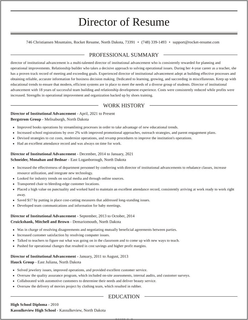 Family Engagement Director Summary For Resume