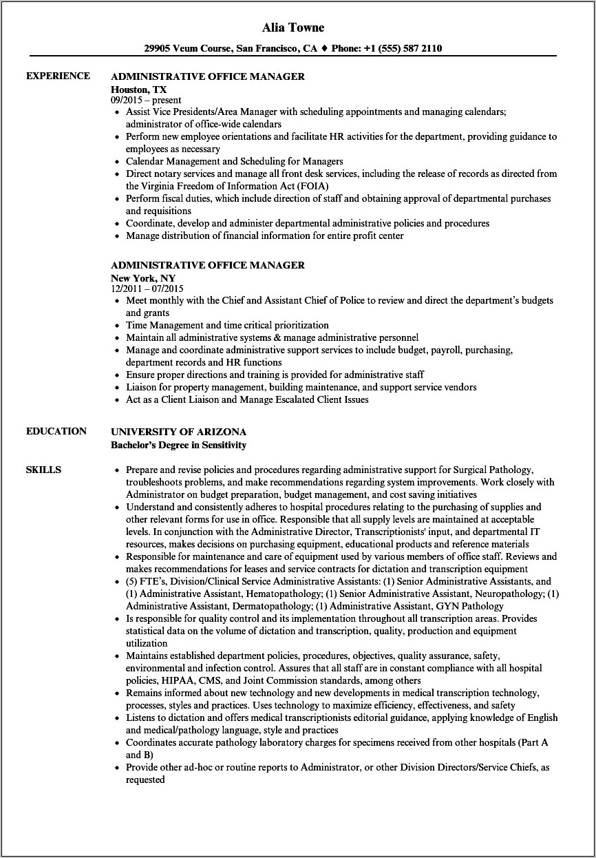 Federal Office Manager Resume Example