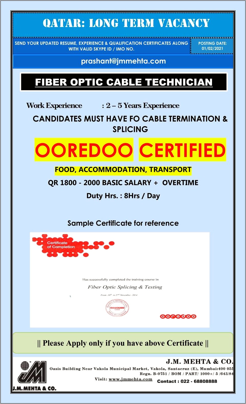 Fiber Technician Job Description For Resume