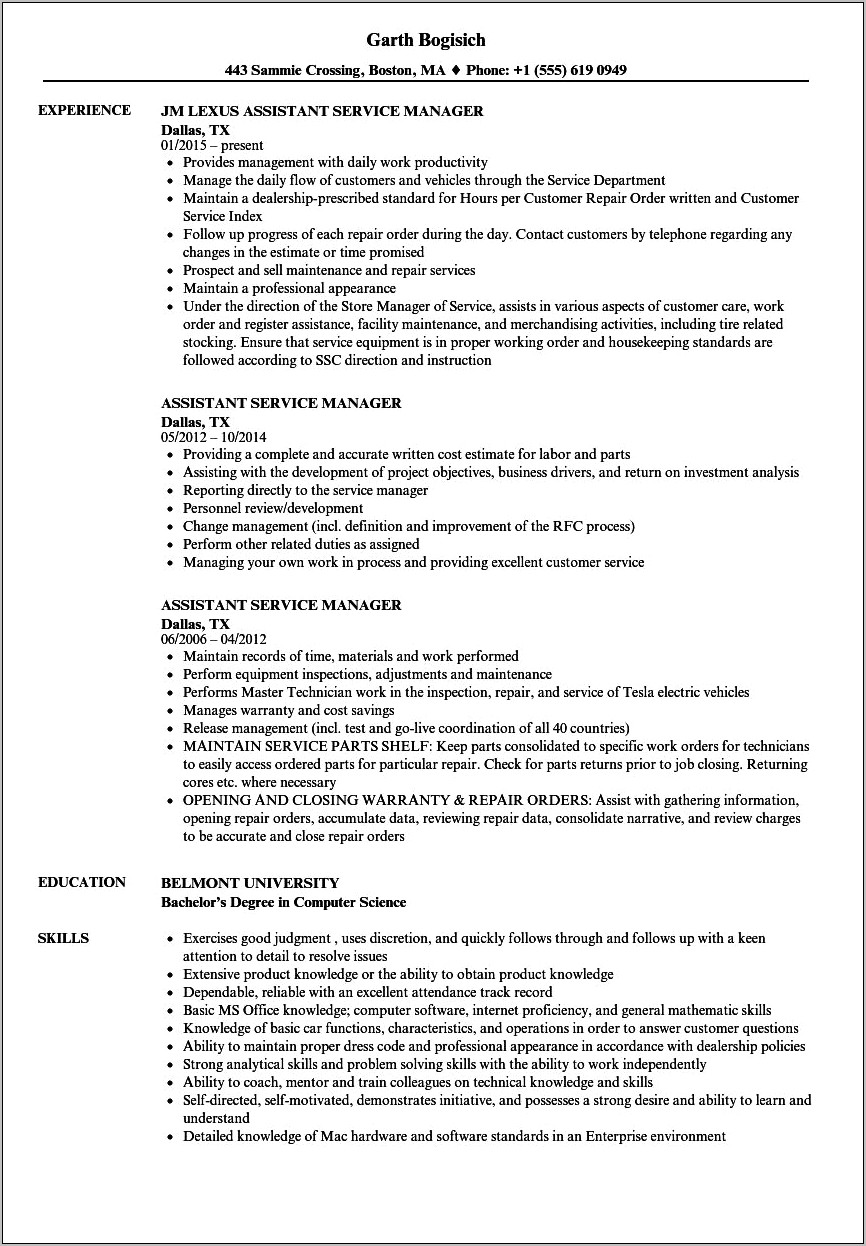 Field Service Manager Resume Objective