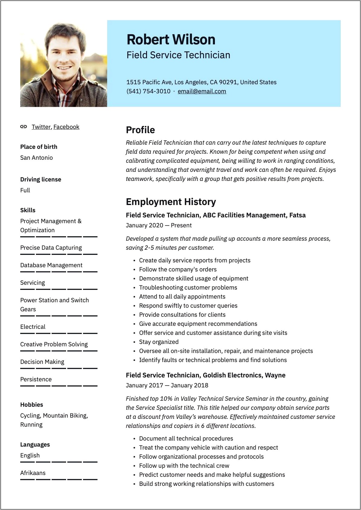 Field Service Technician Job Description For Resume