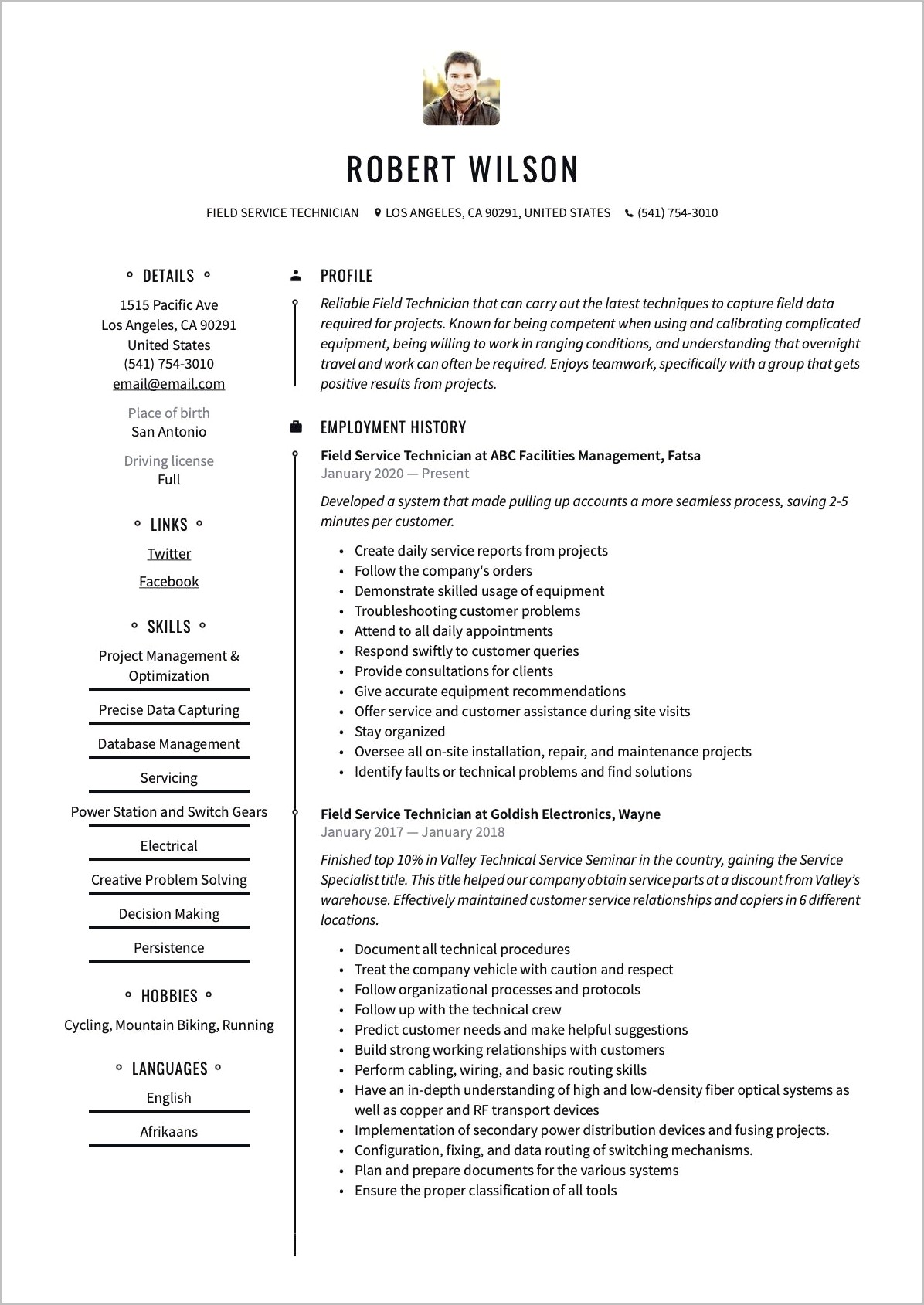 Field Service Technician Job Description Resume