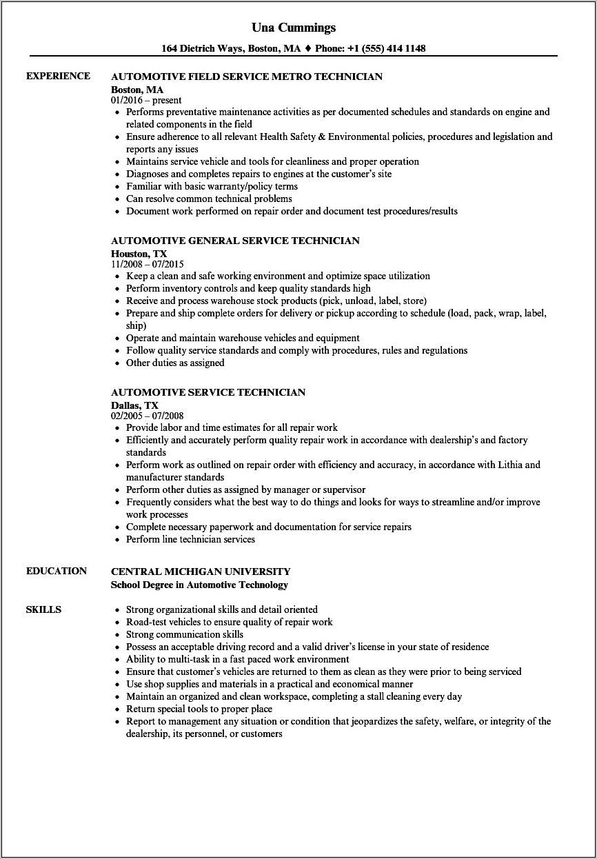 Field Support Technician I Resume Career Objective