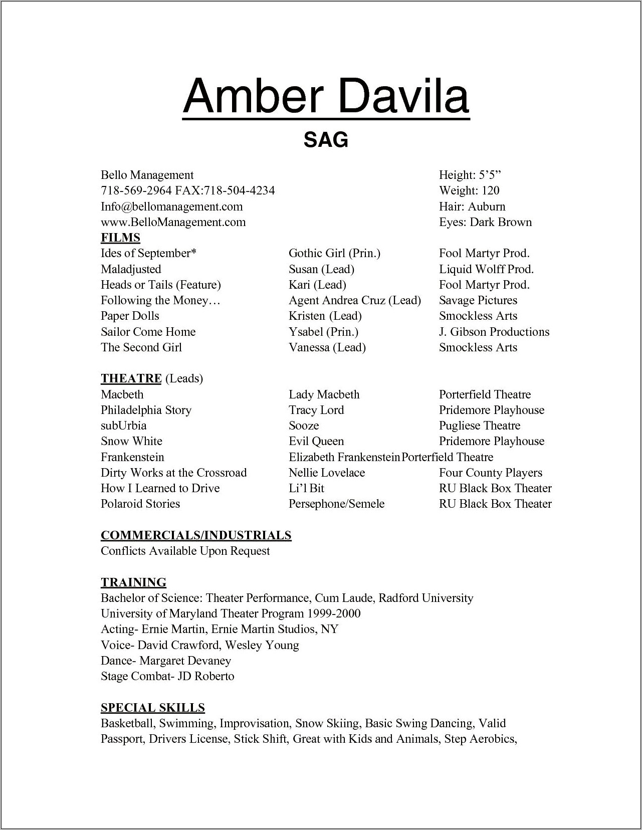 Fill In The Blank Acting Resume Template