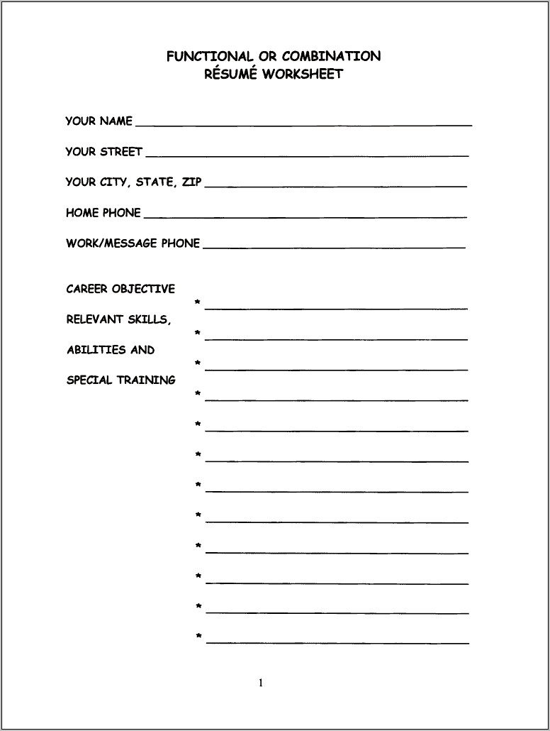 Fillable Resume Worksheet For High School Students