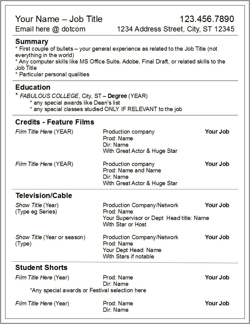 Film Production Assistant Job Description Resume
