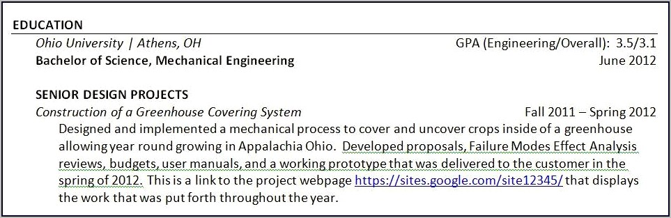 Final Year Project Description In Resume