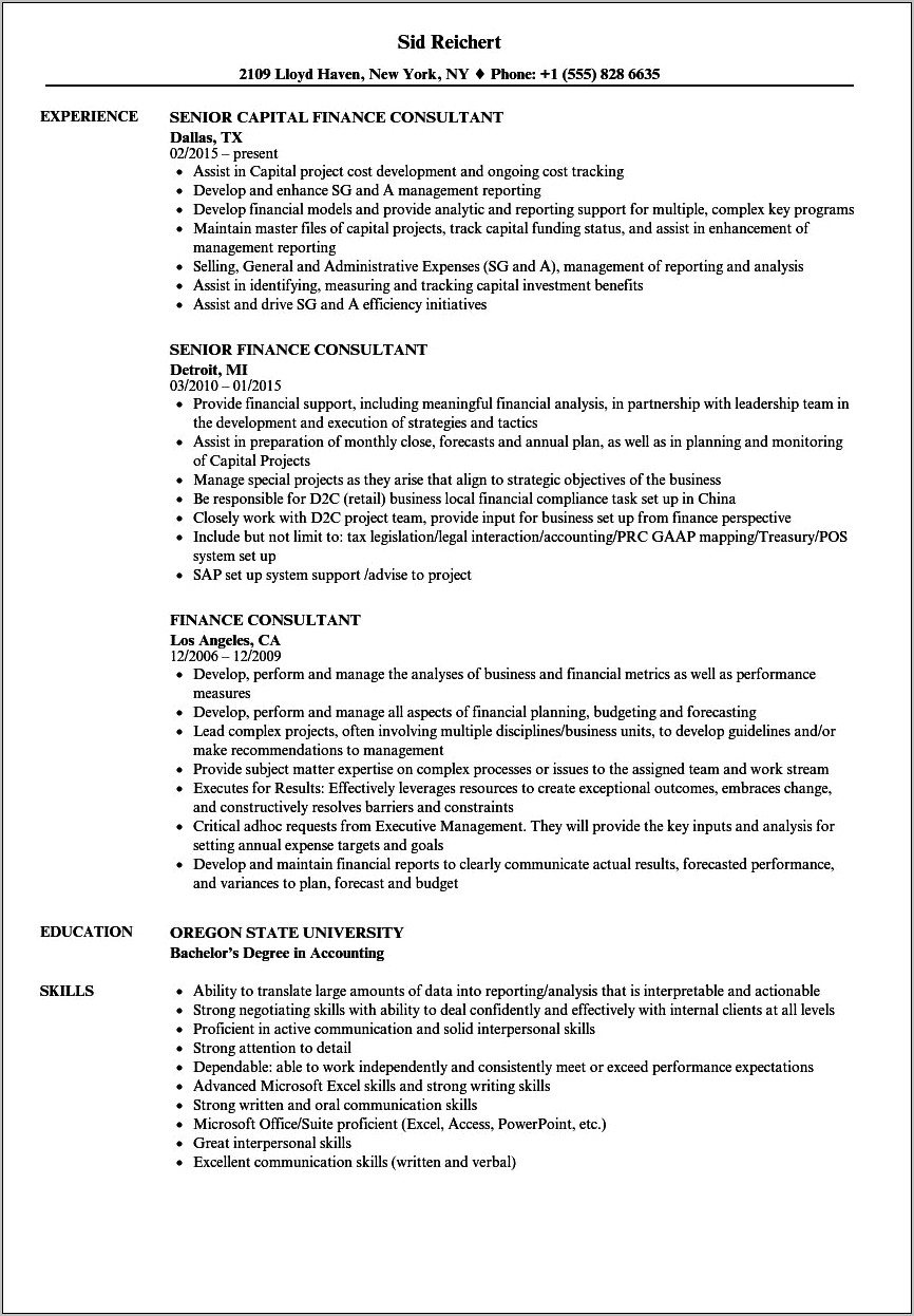 Financial Advisor Job Descscription Resume