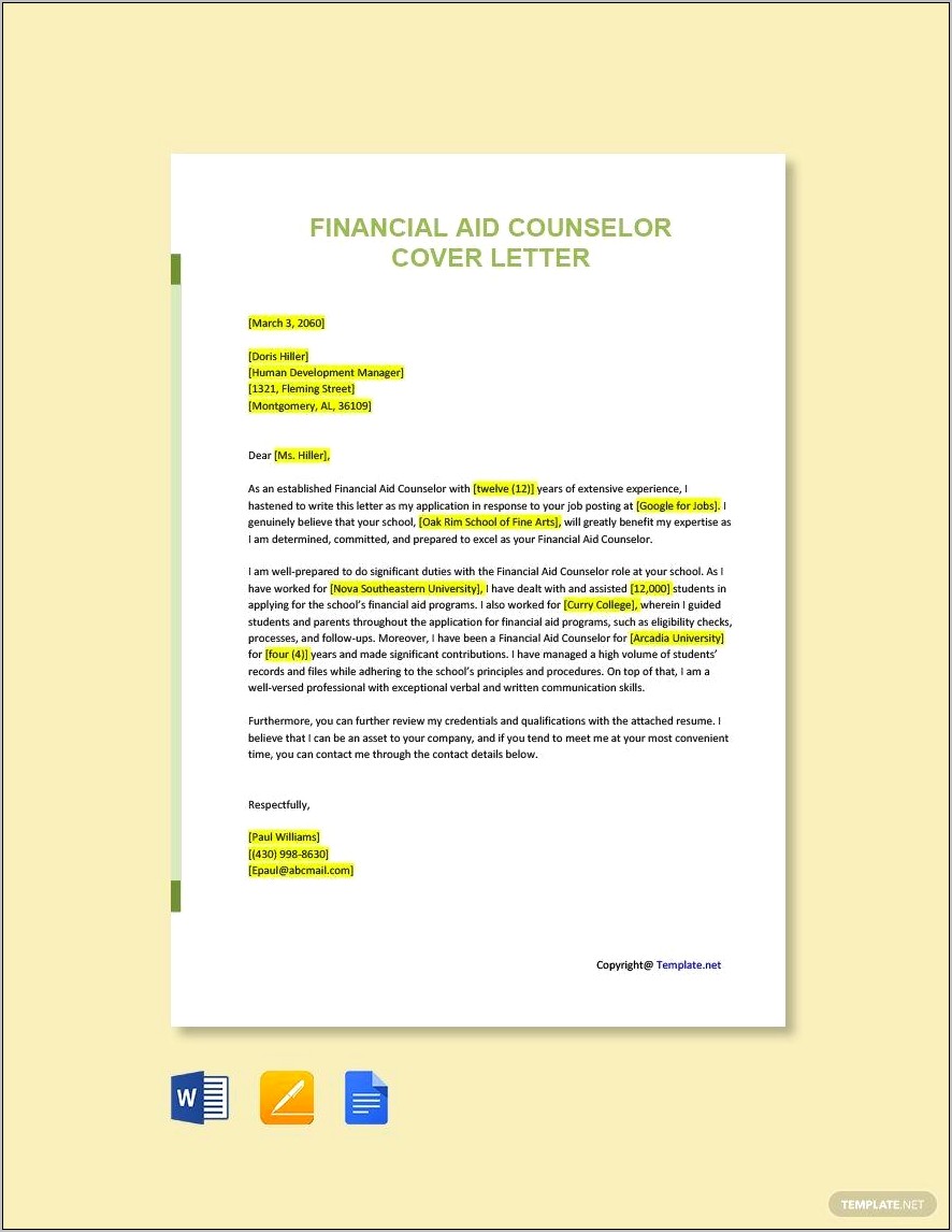 Financial Aid Counselor Cover Letter Resume
