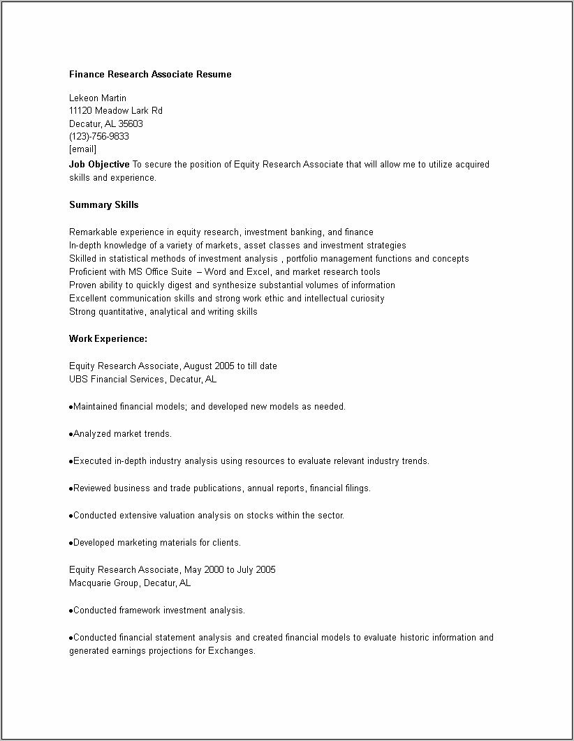 Financial Analyst Resume With Ms Office Suit Experience