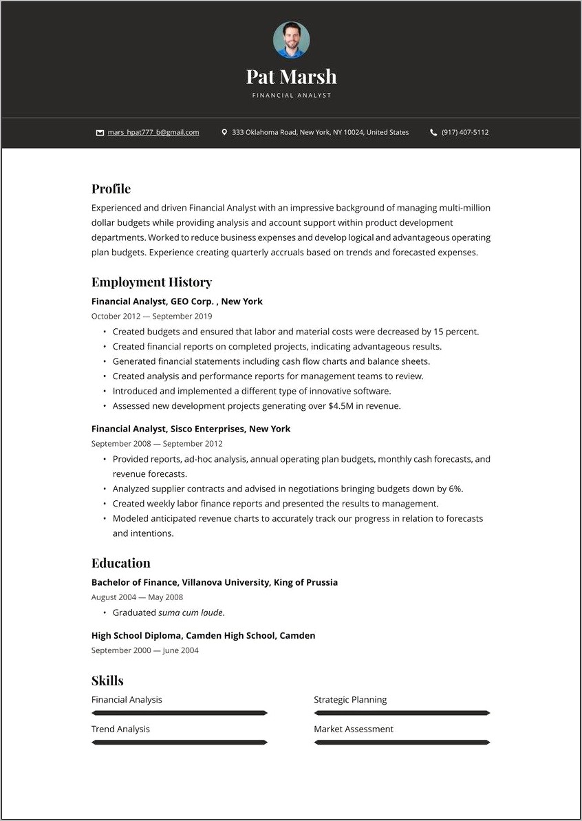 Financial Analyst Summary Of Qualifications Resume