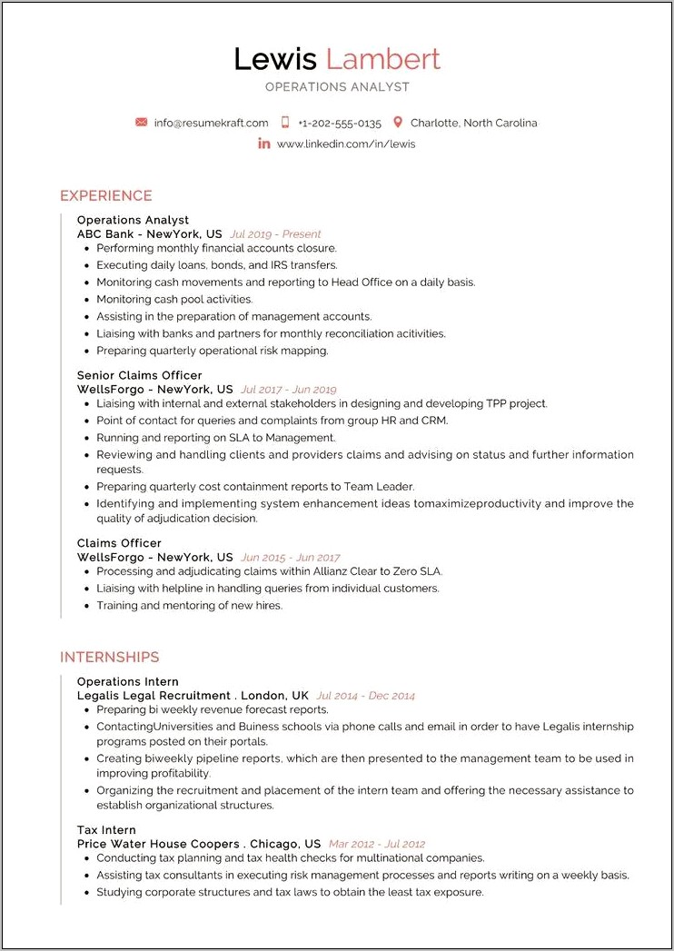 Financial Planning Intern Job Description On Resume