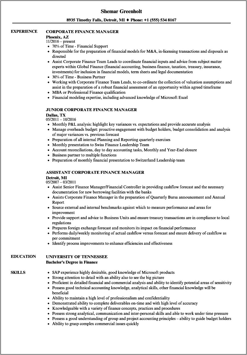 Financial Reporting Manager Resume Sample