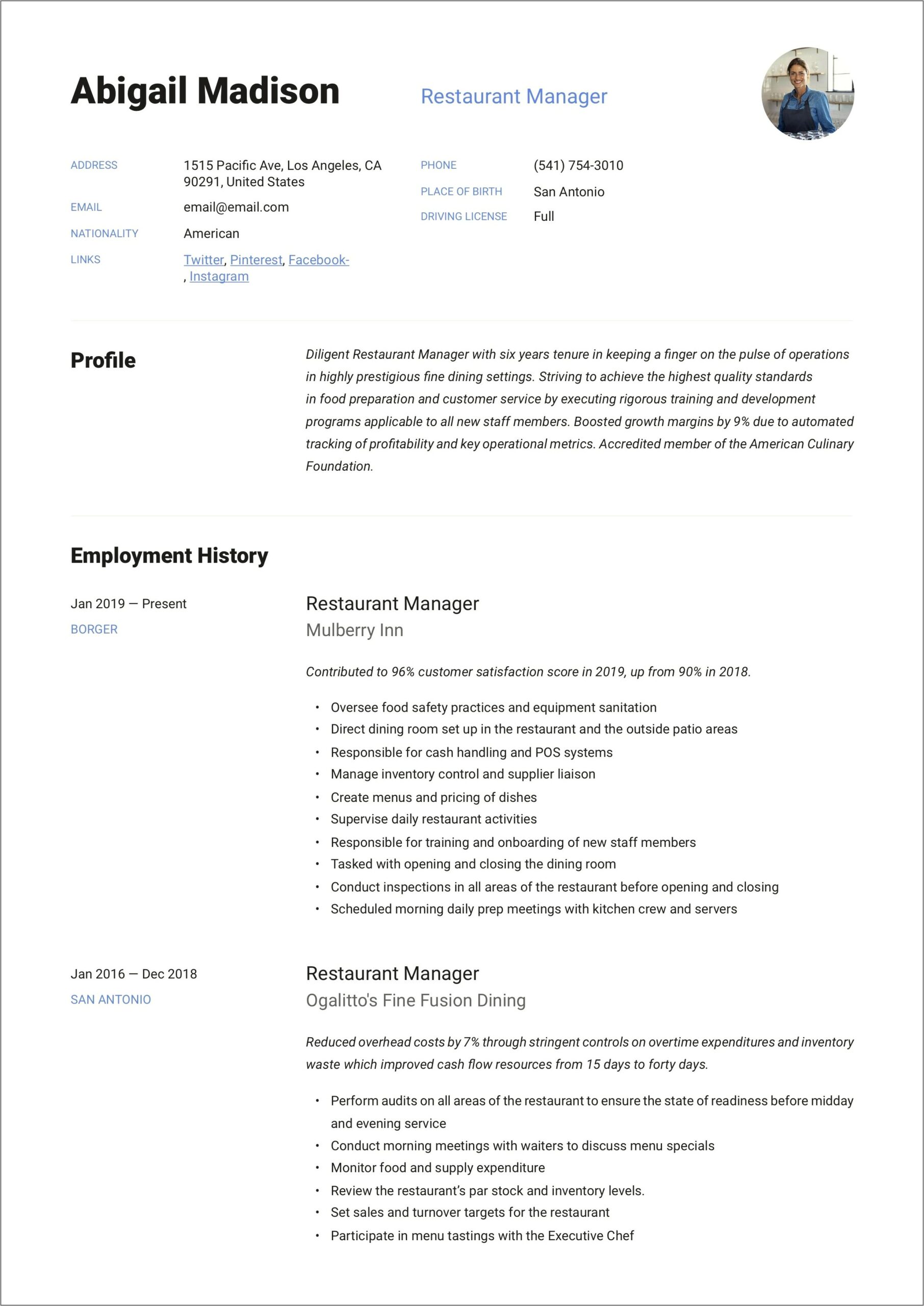 Fine Dining Catering Server Resume Examples