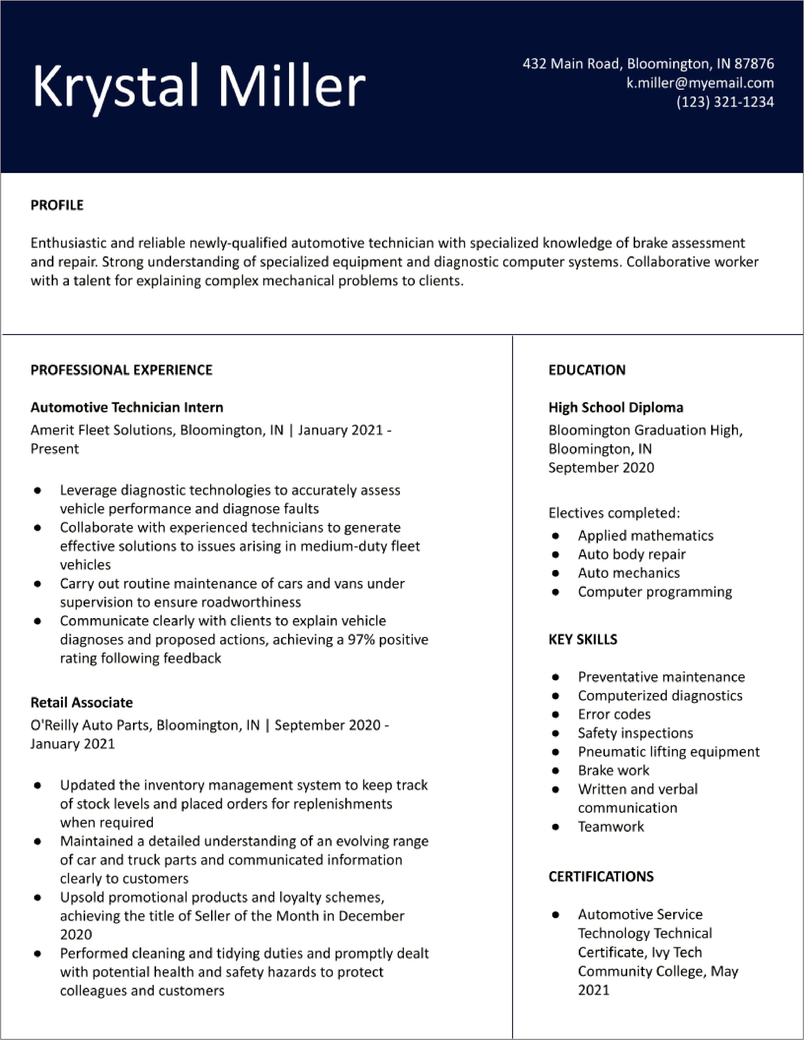 Firestone Complete Auto Care Store Manager Resume Examples