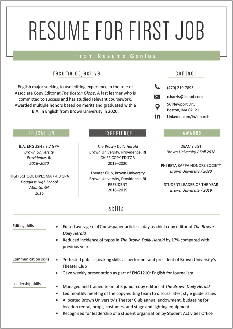 First Job Objectives For Resumes Examples