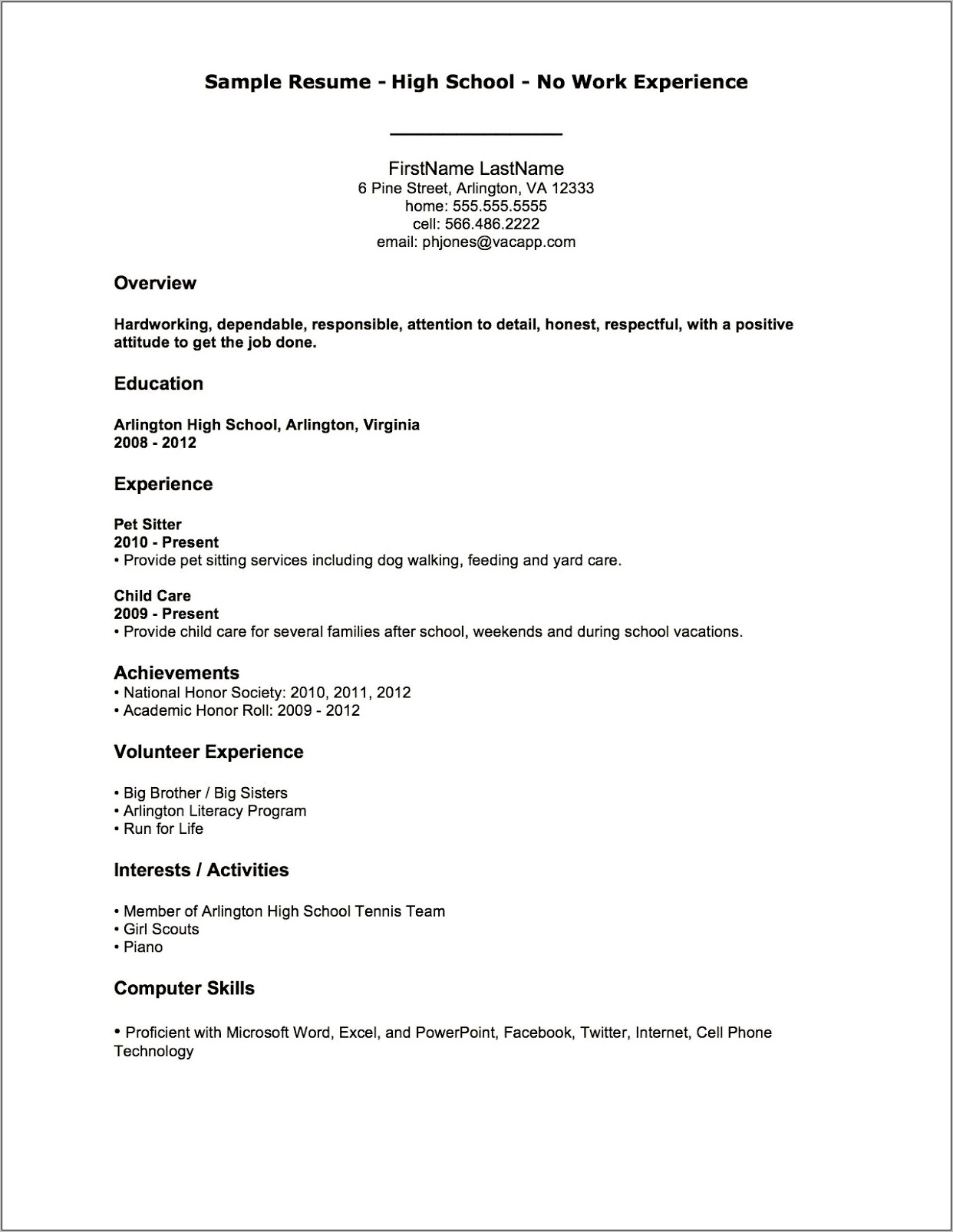 First Time Applying For A Job Resume Outline