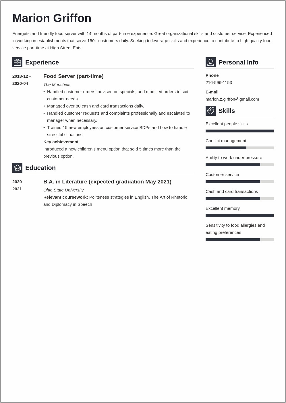 First Time High School Job Resume Template