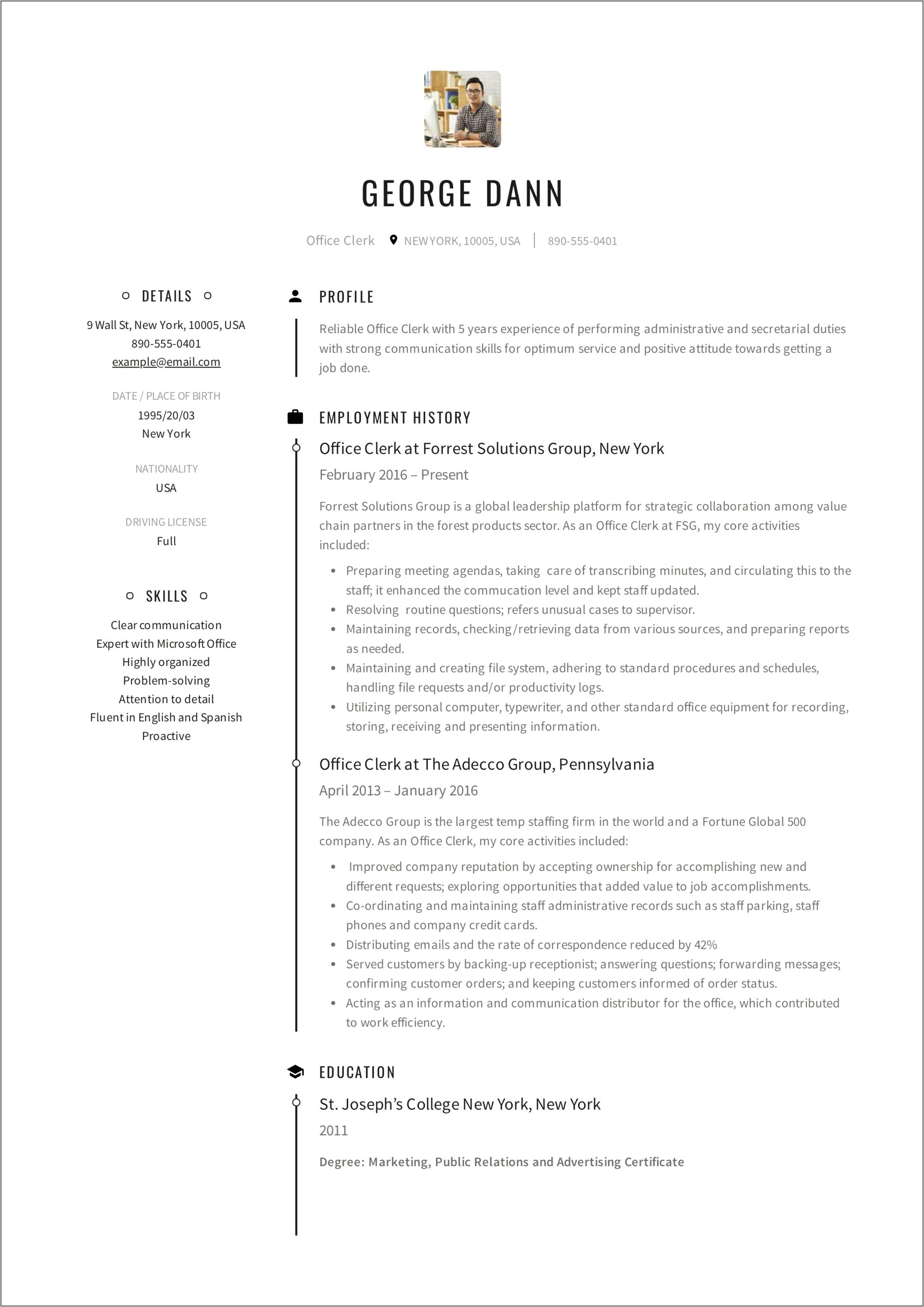 First Time Office Job Resume Template