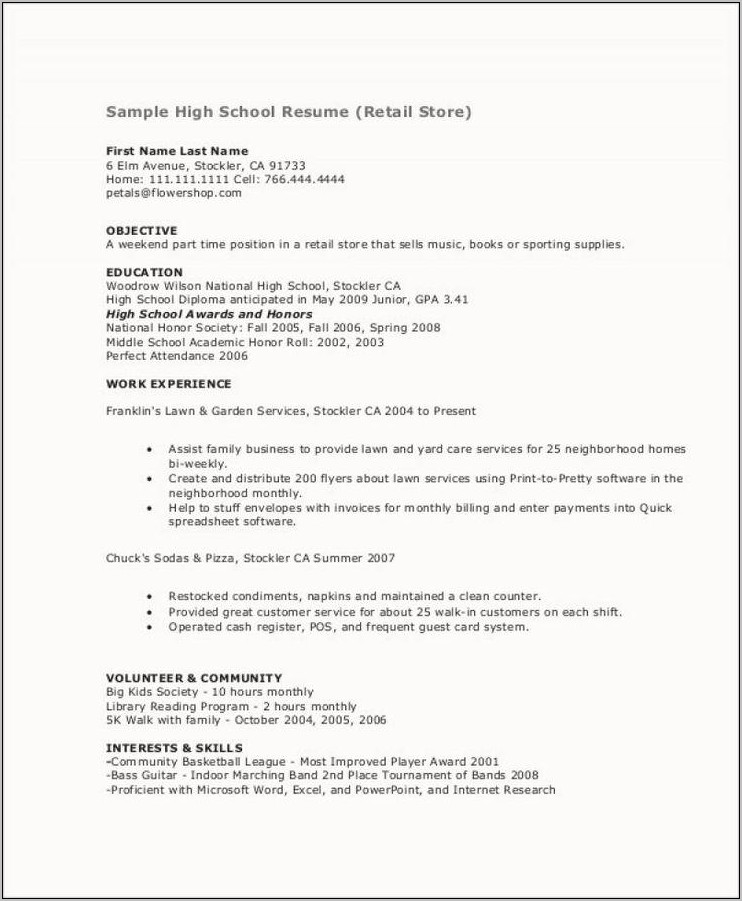 First Time Resume For High School Students
