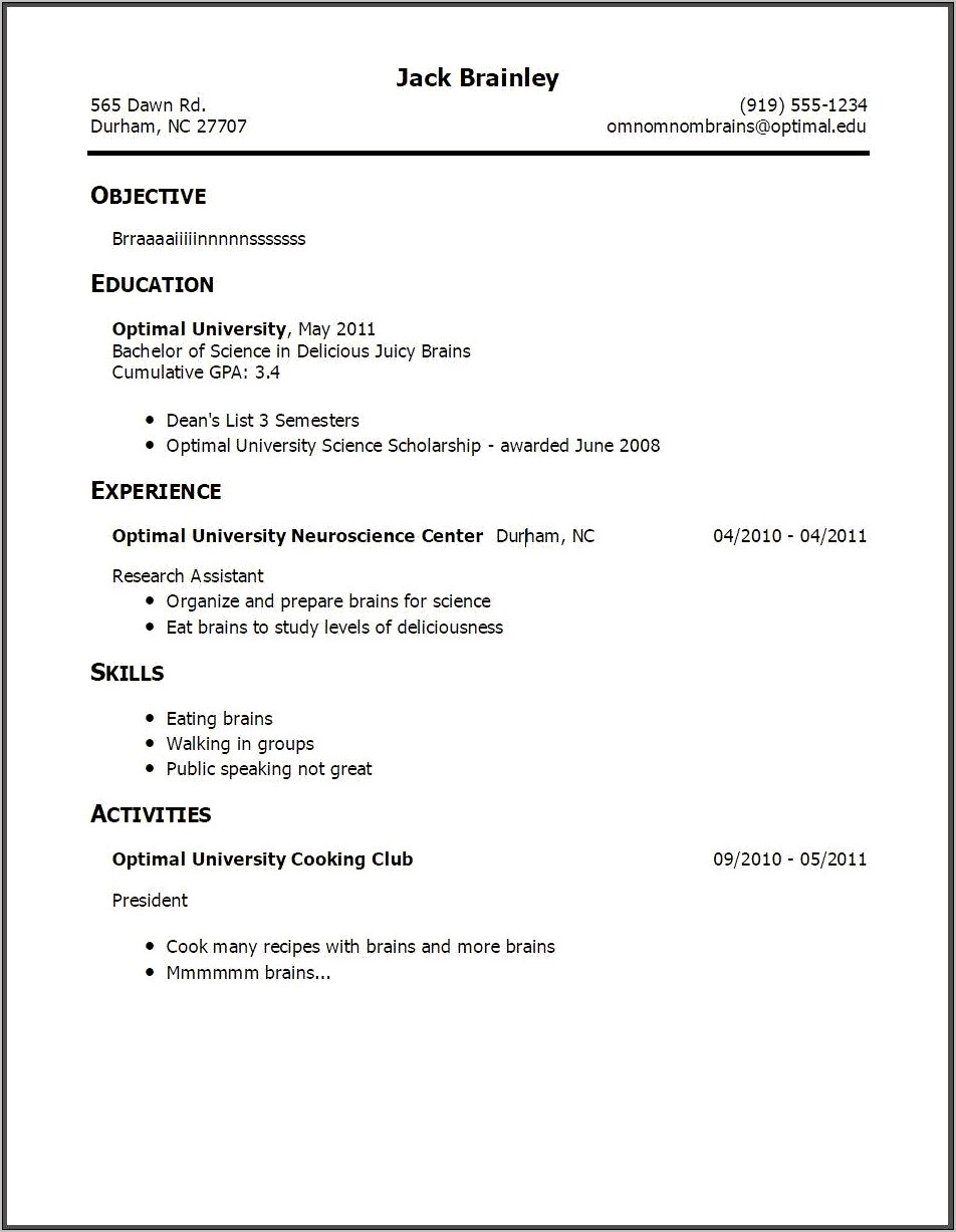 First Time Resume With No Work Experience Samples