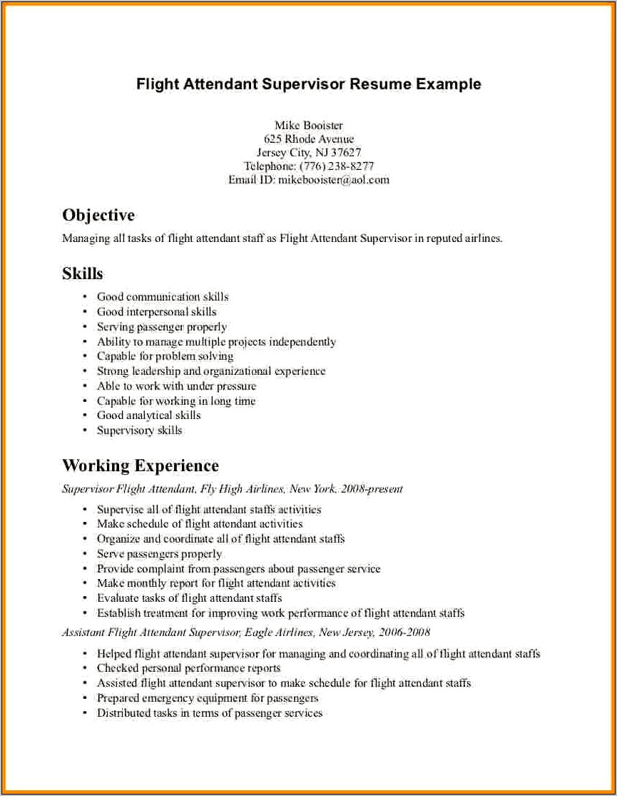 Flight Attendant With No Experience Resume