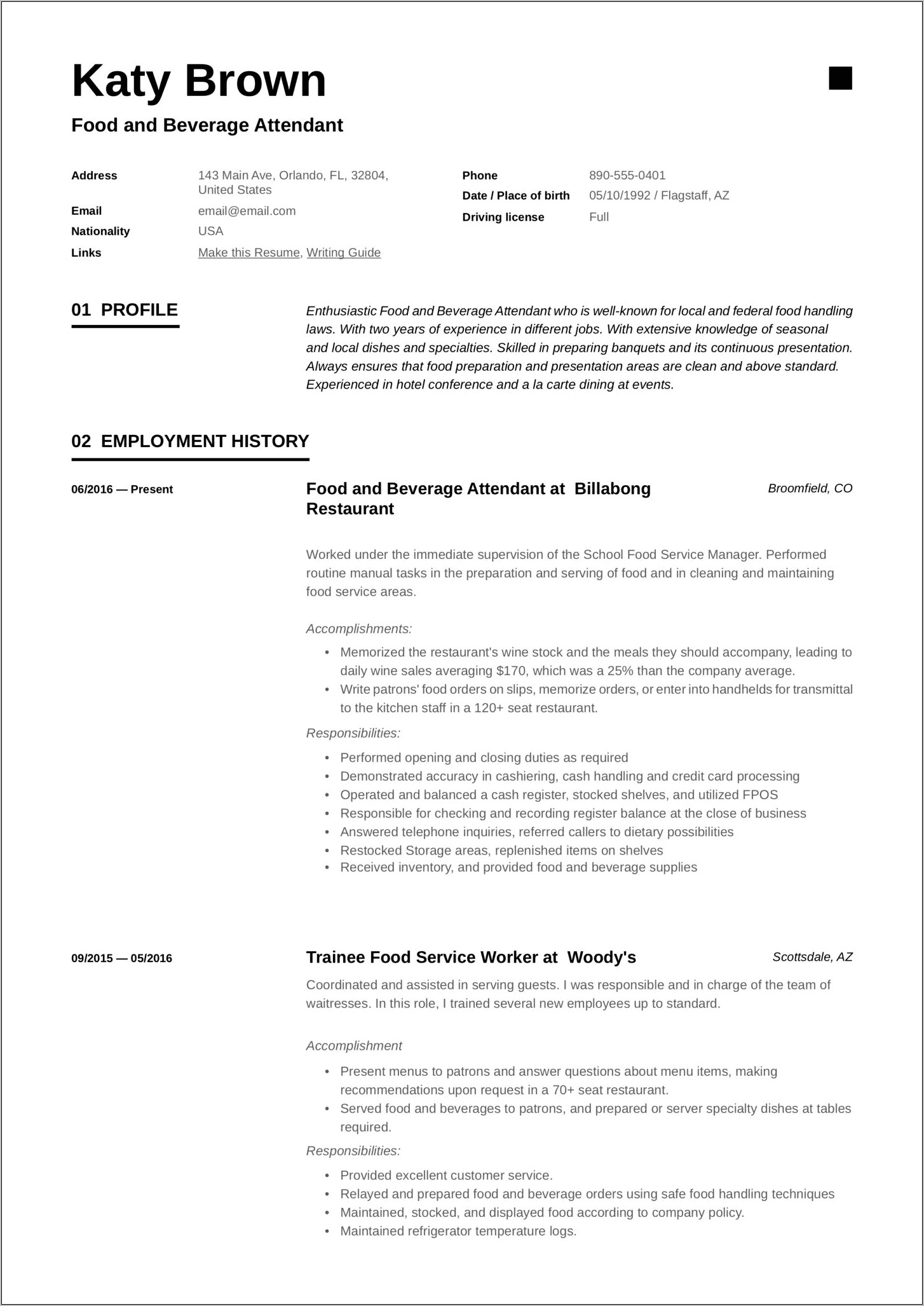 Food And Beverage Director Job Description Resume