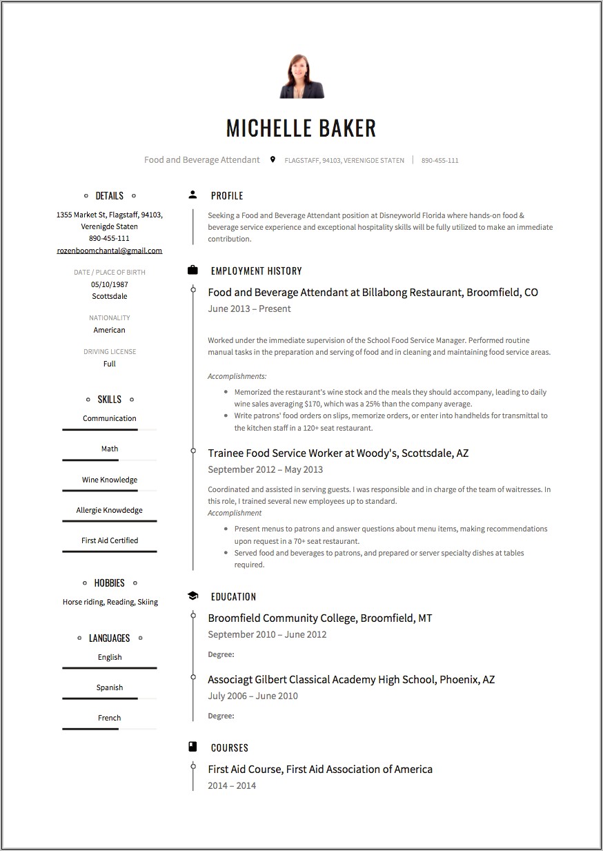 Food And Beverage Skills For Resume