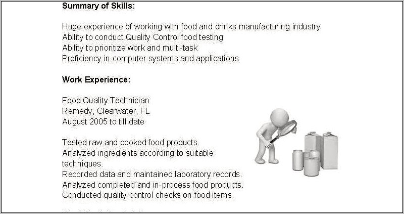 Food Quality Control Job Description For Resume