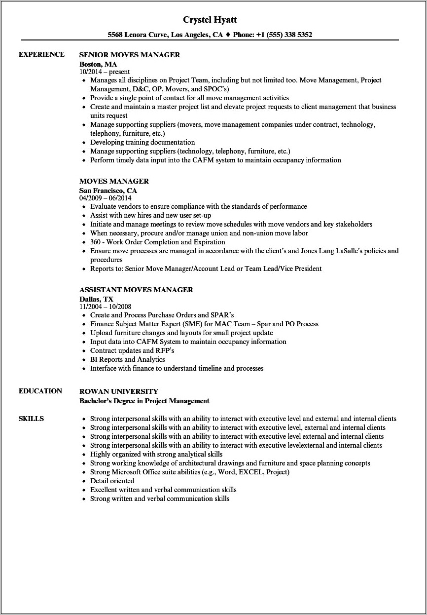 Foreman Mover Job Description For Resume