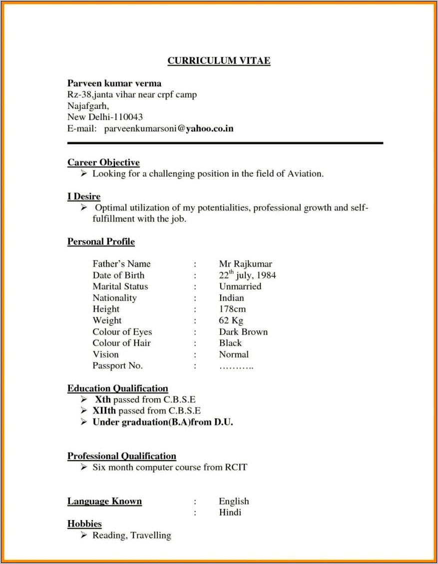 Format Of A Good Resume In India