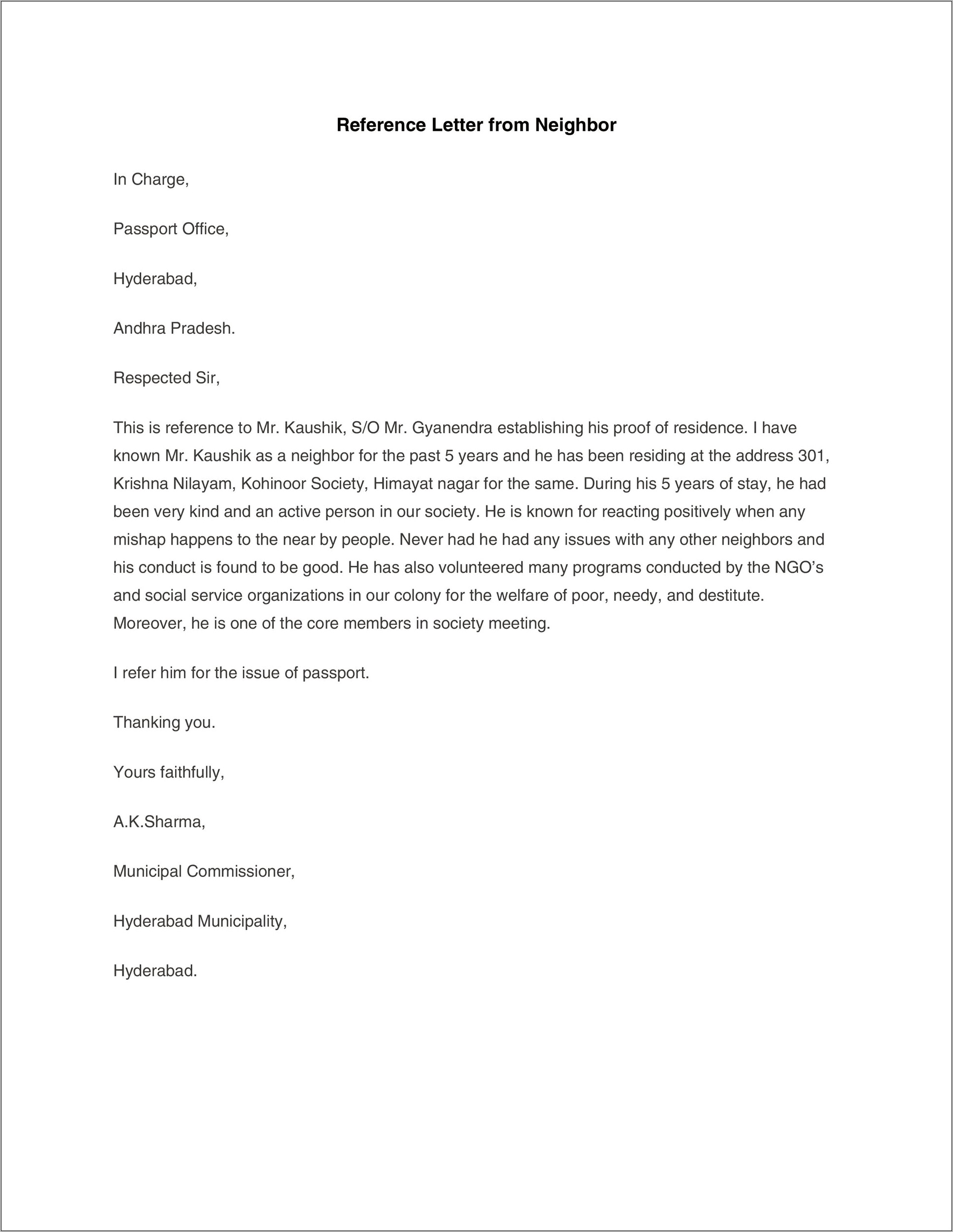 Format Personal Referenc Letter For Resume