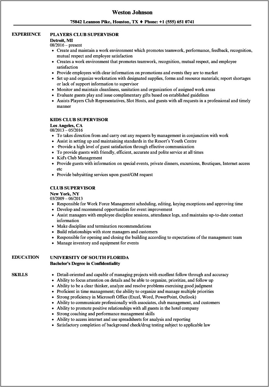 Former Jobs On Resume Contact Info For Supervisors