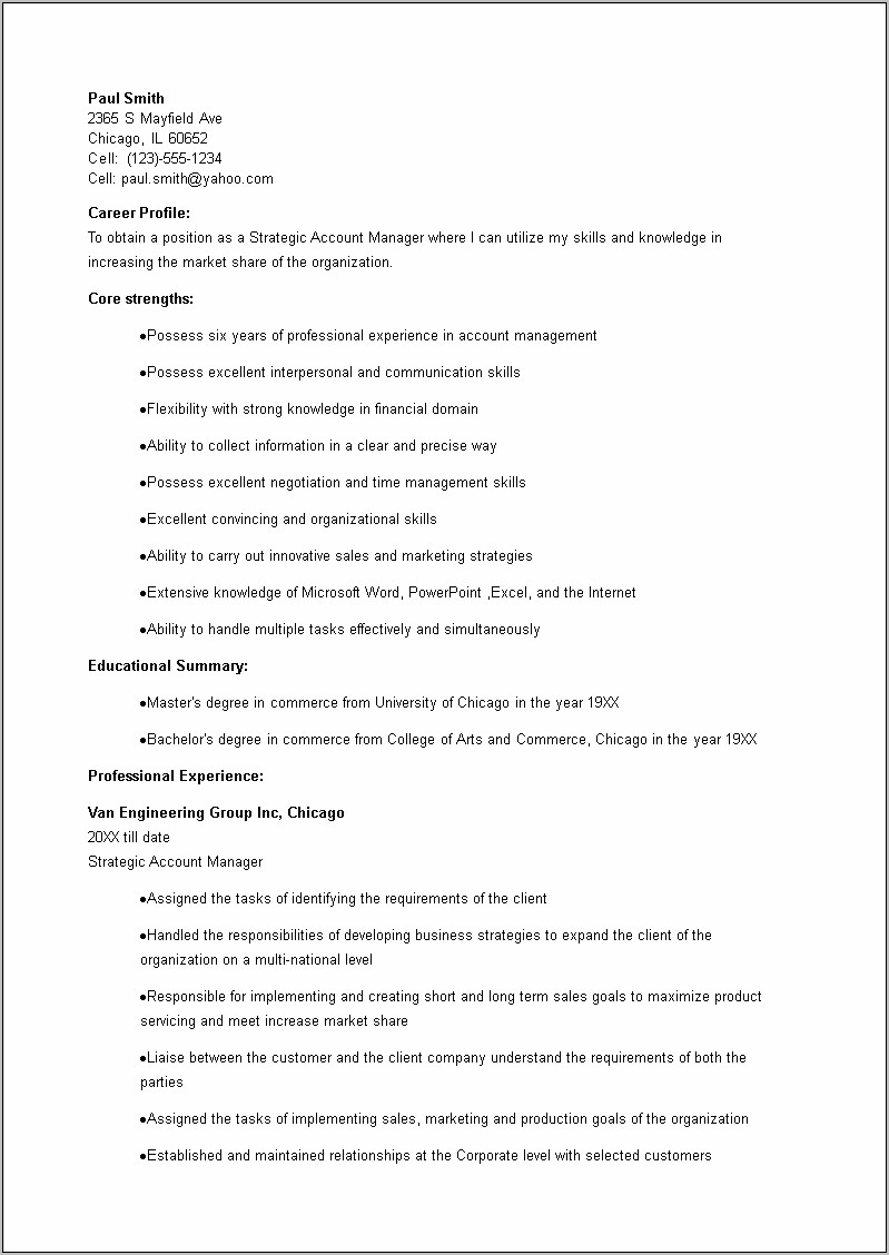 Free Account Manager Resume Sample