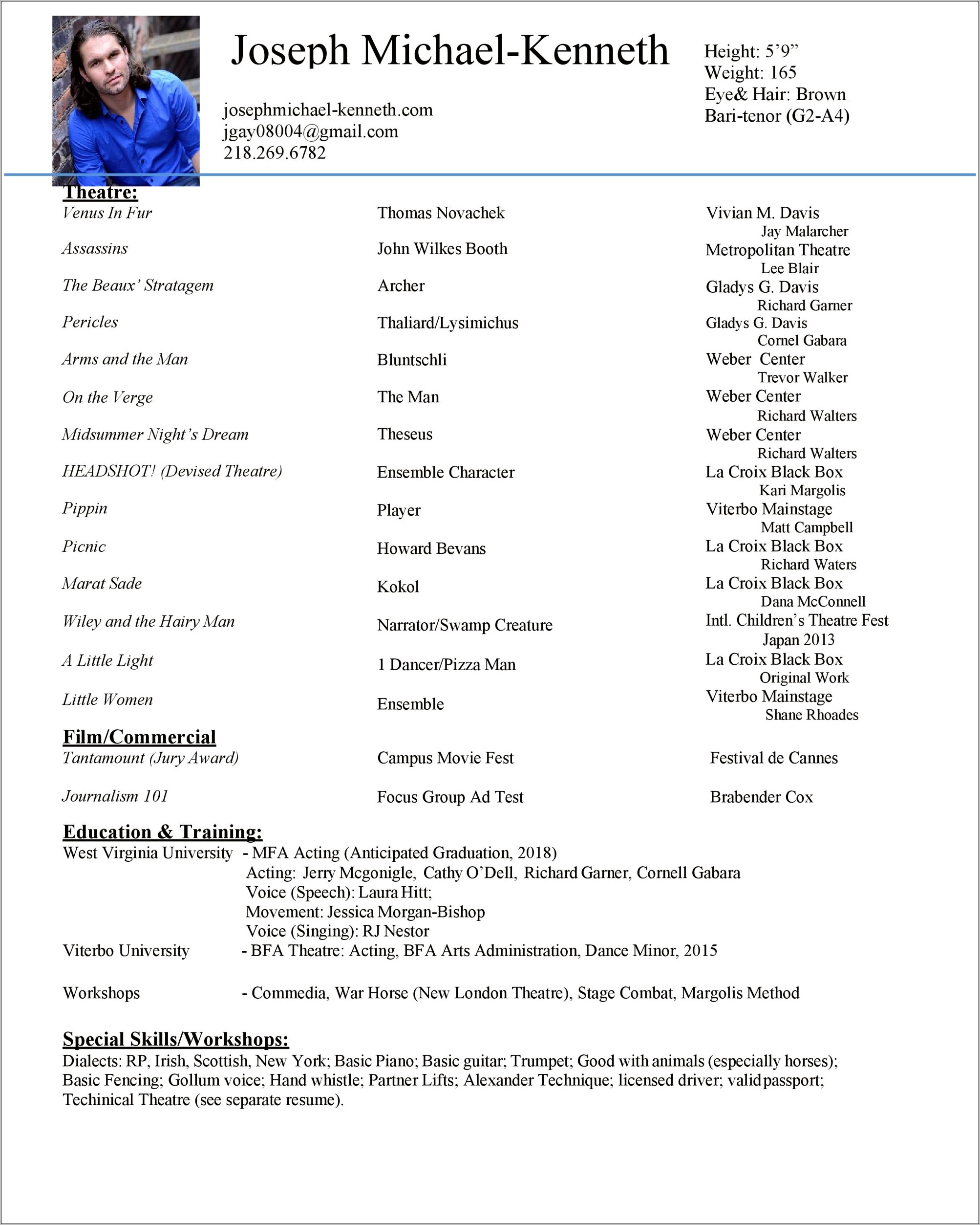 Free Acting Resume Template With Photo Download