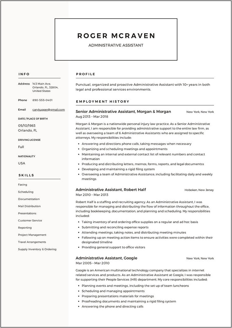 Free Administrative Assistant Basic Resume Templates